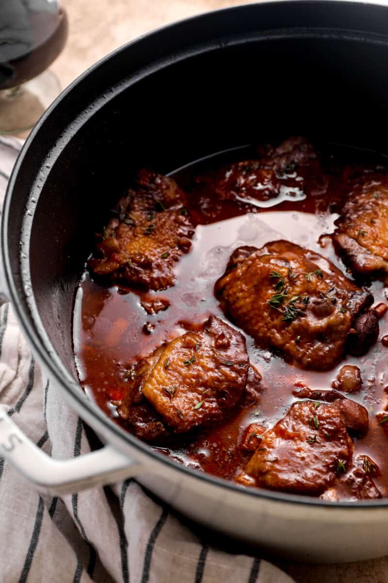 coq au vin in a large pot