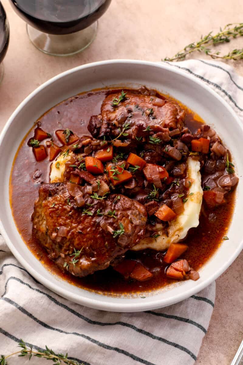 a bowl of coq au vin