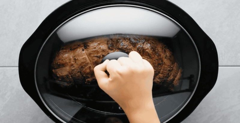 Beef tenderloin in a crockpot.