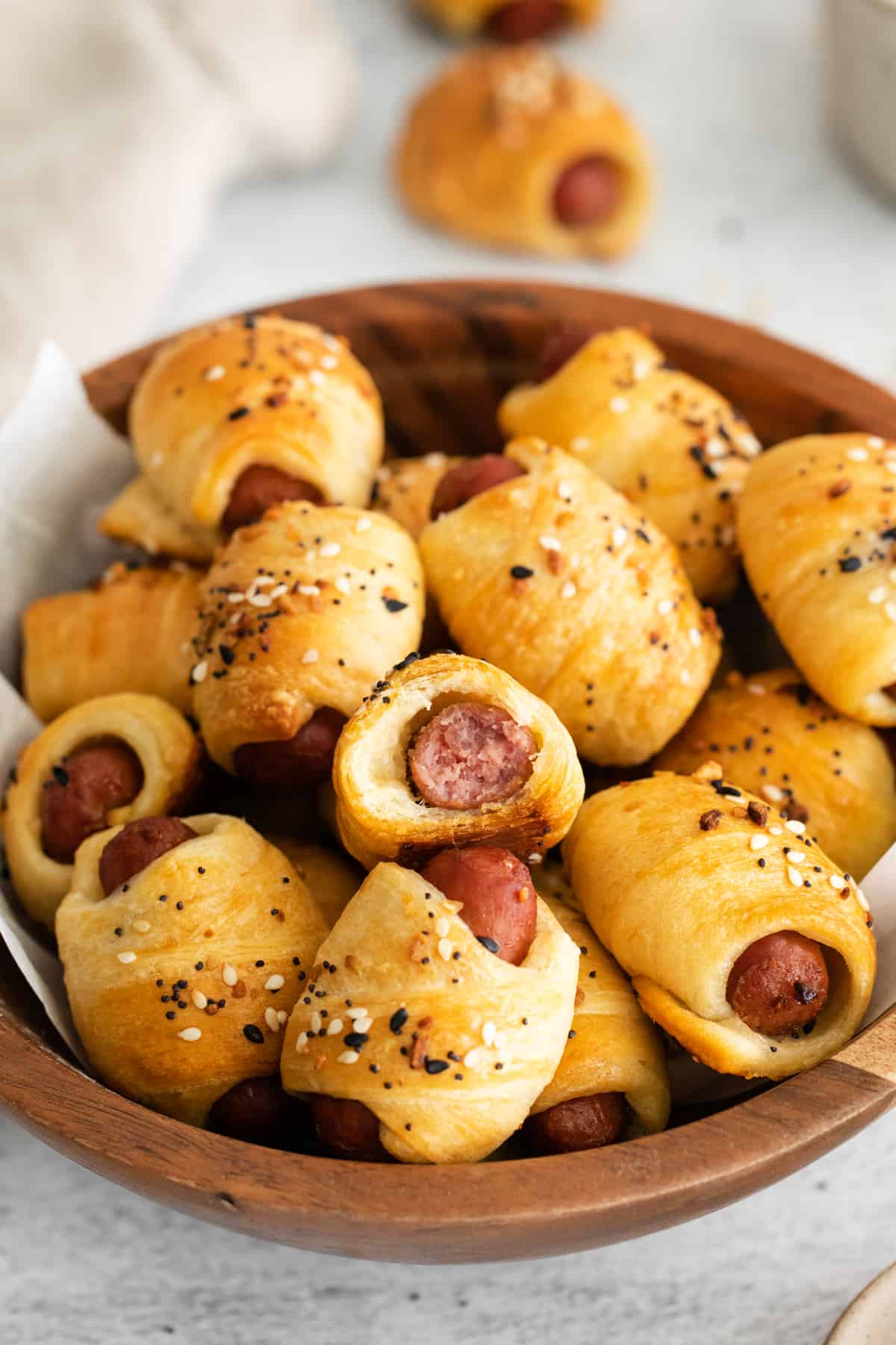 a bowl of baked pigs in a blanket