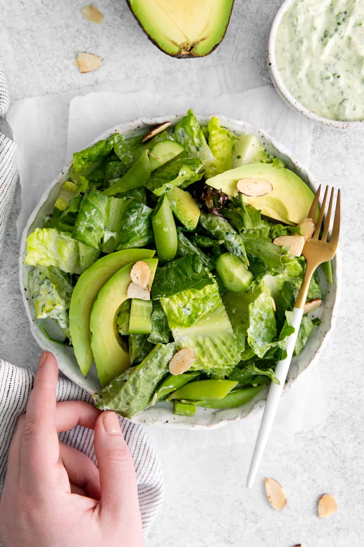 Taco salad bowl with green goddess dressing