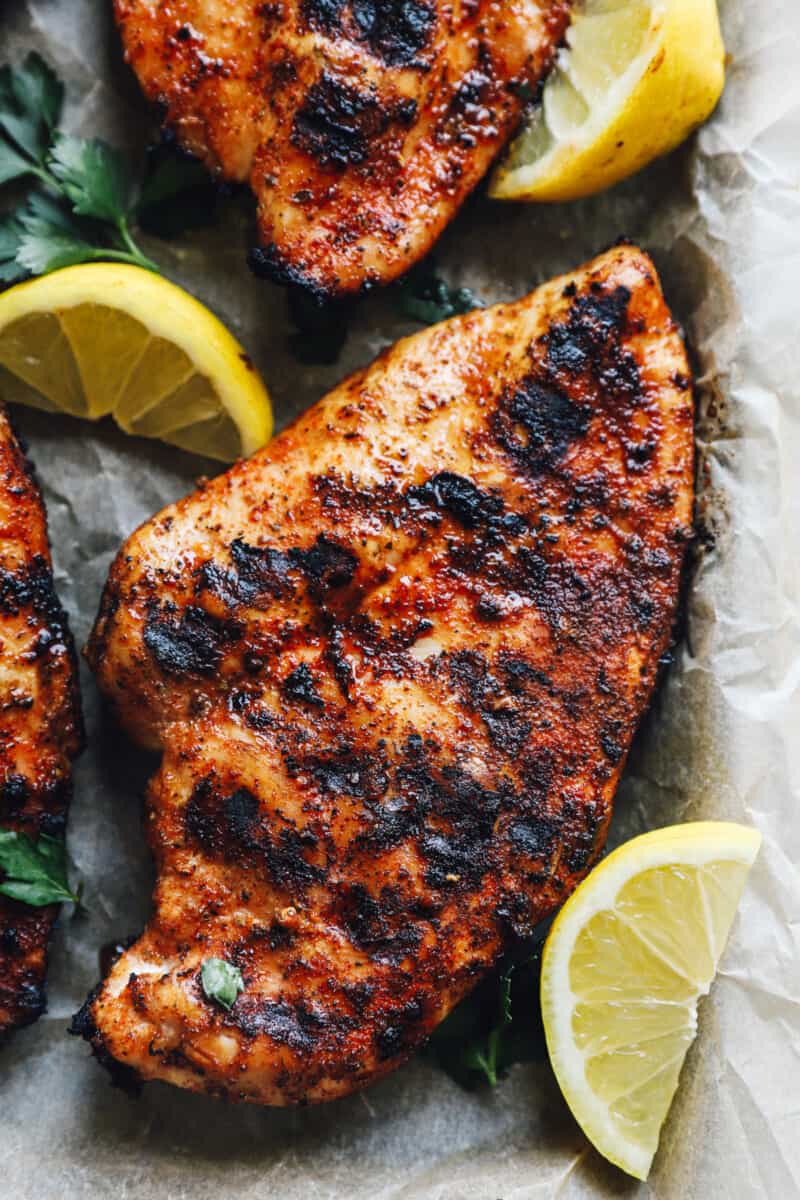 close up on a grilled chicken breast