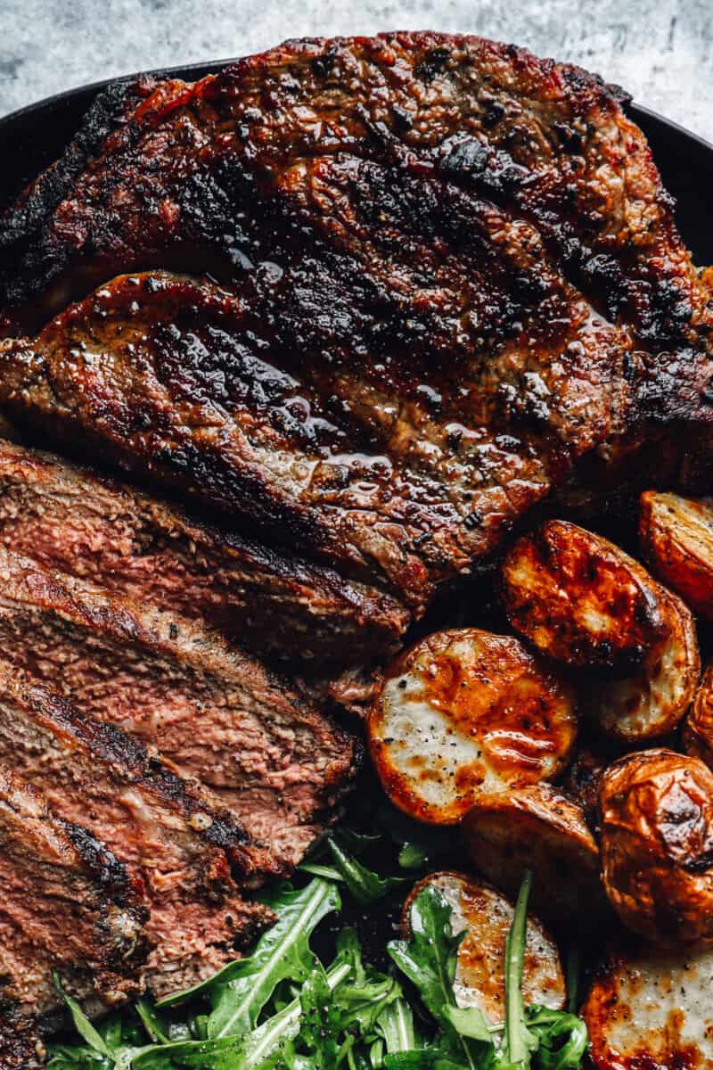 close up on grilled ribeye