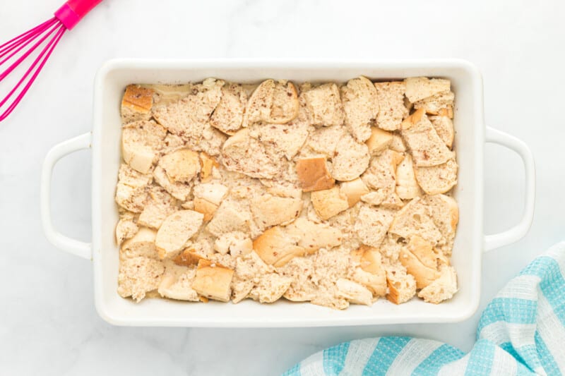 assembling French toast casserole