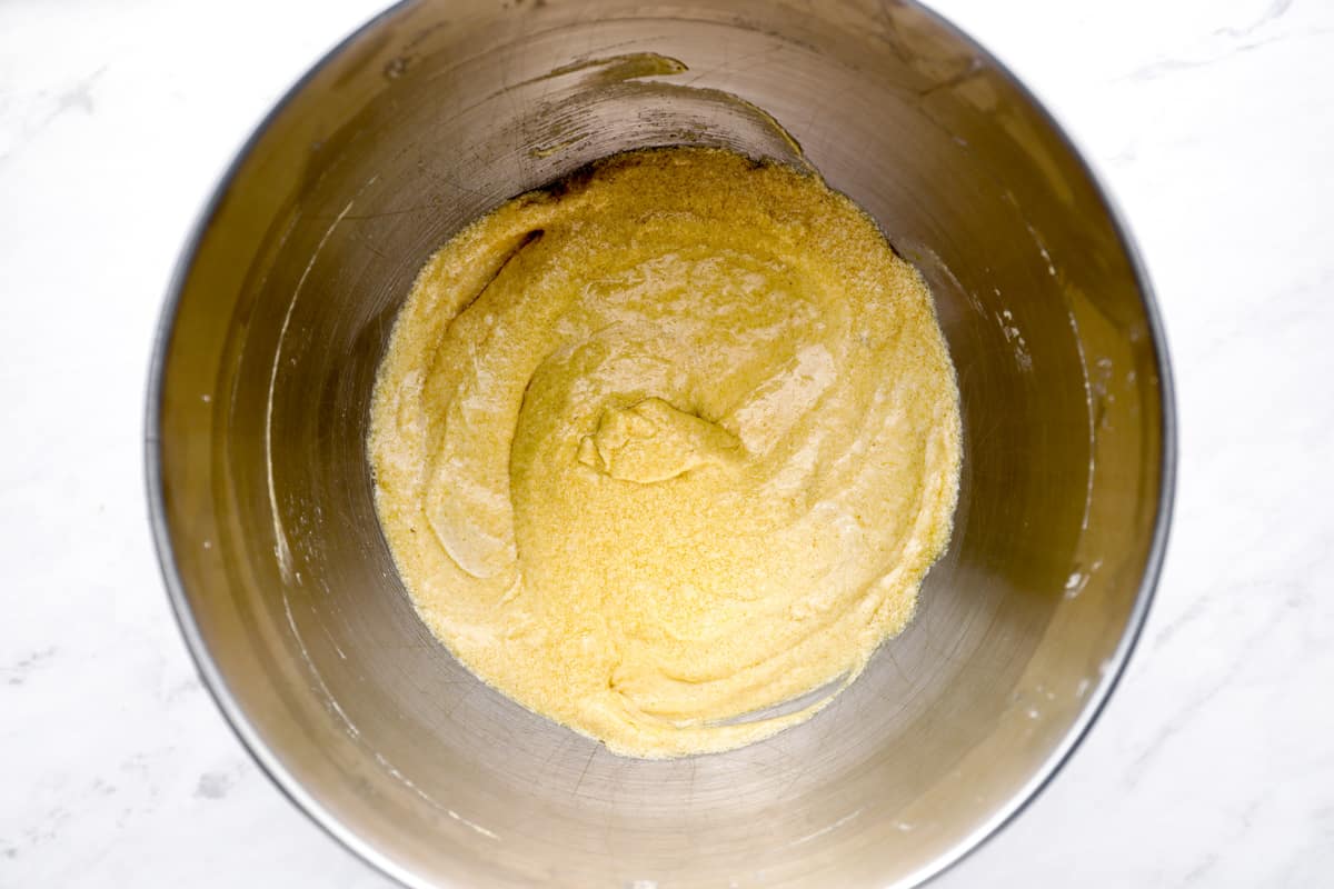 wet ingredients in a mixing bowl