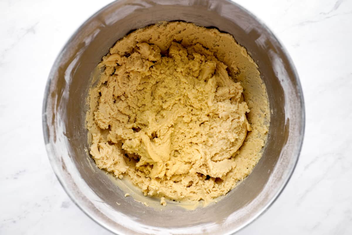 cookie dough in a mixing bowl