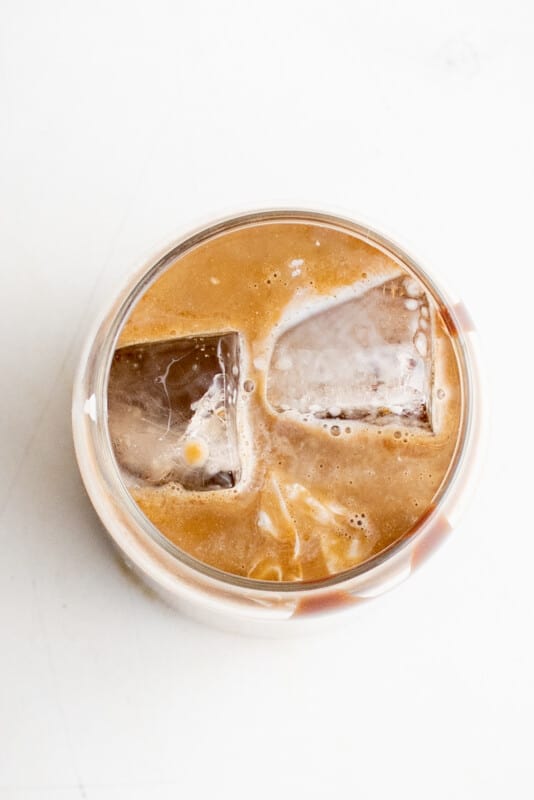 overhead view of an iced mocha