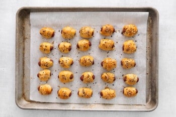 baked pigs in a blanket on a baking tray