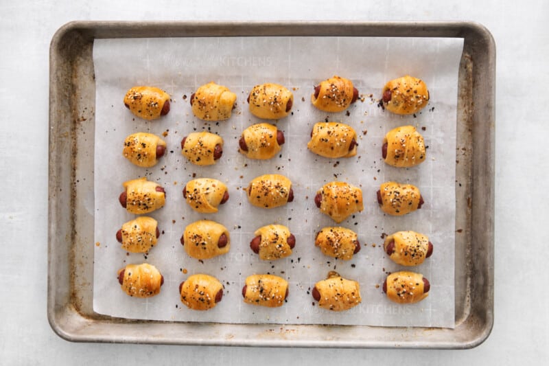 baked pigs in a blanket on a baking tray