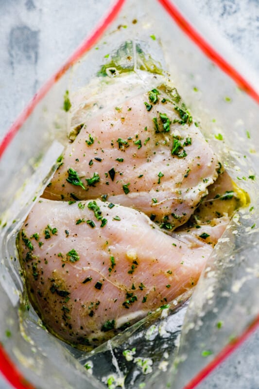 marinating chicken breast in a resealable plastic bag