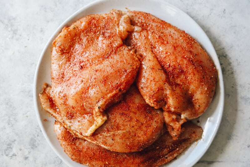 a plate of seasoned chicken breast