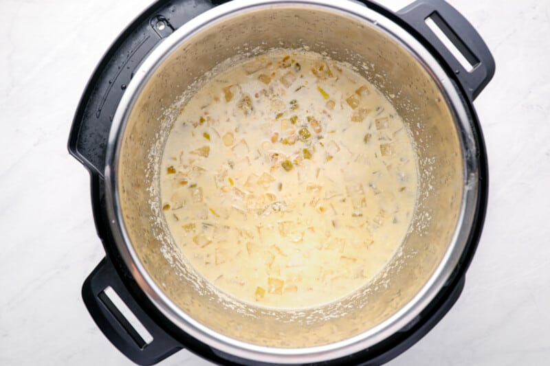 instant pot white chicken chili in an instant pot.