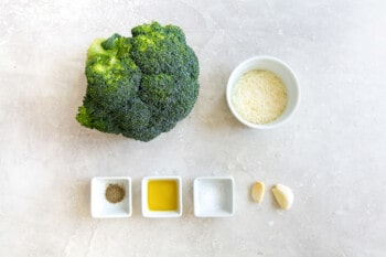 overhead view of ingredients for air fryer broccoli.