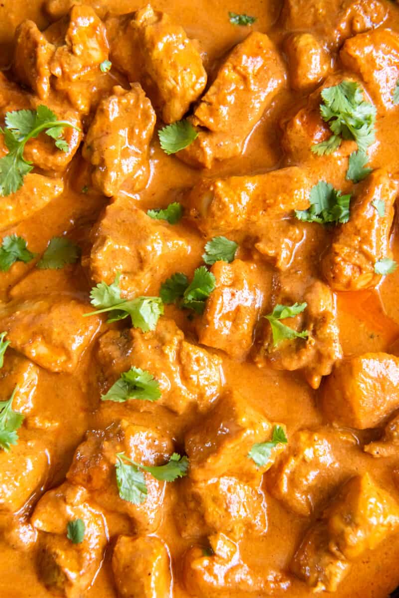 close up of indian butter chicken.