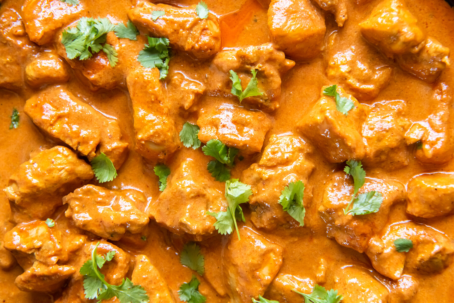 close up of indian butter chicken.