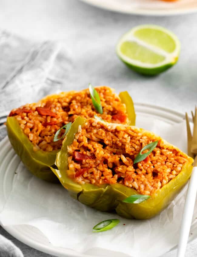 Instant Pot Stuffed Peppers with rice on a plate.