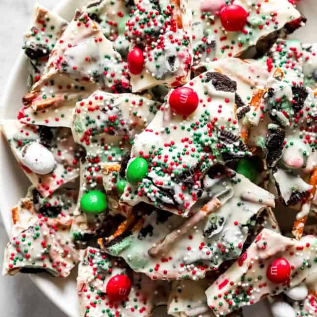 a plate of white chocolate bark