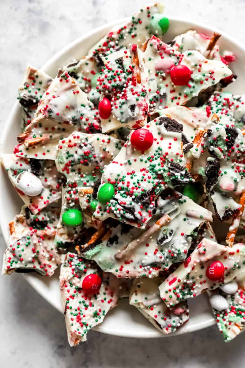 a plate of white chocolate bark