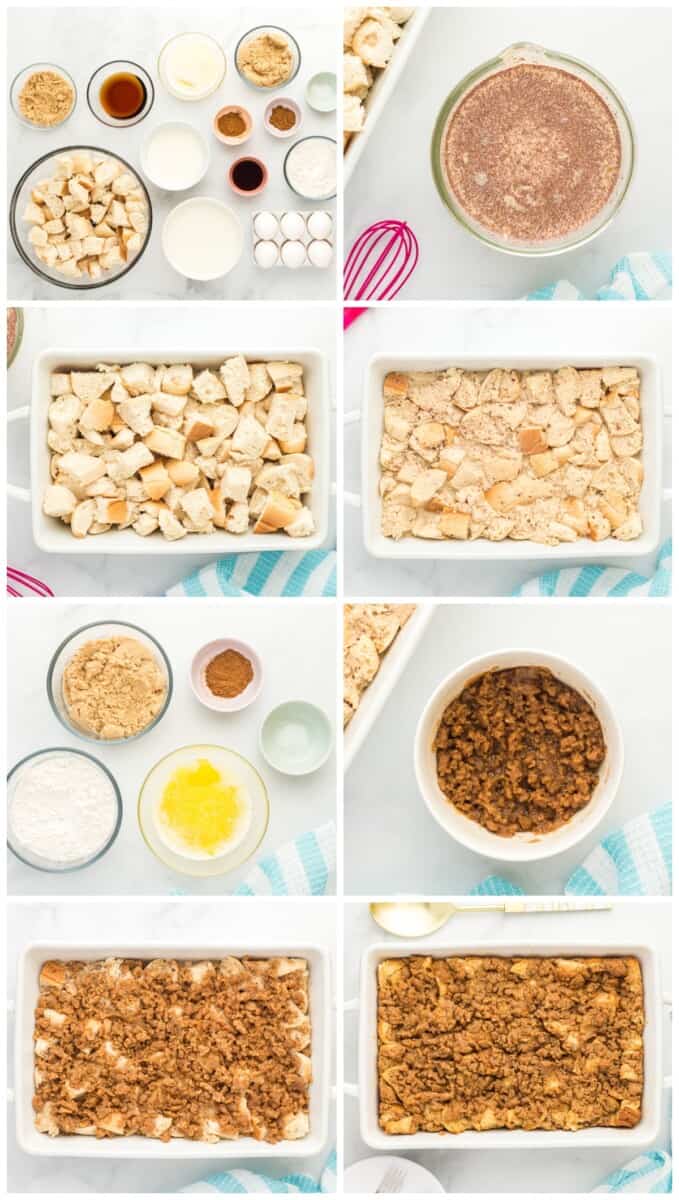 step by step photos showing how to make French toast casserole
