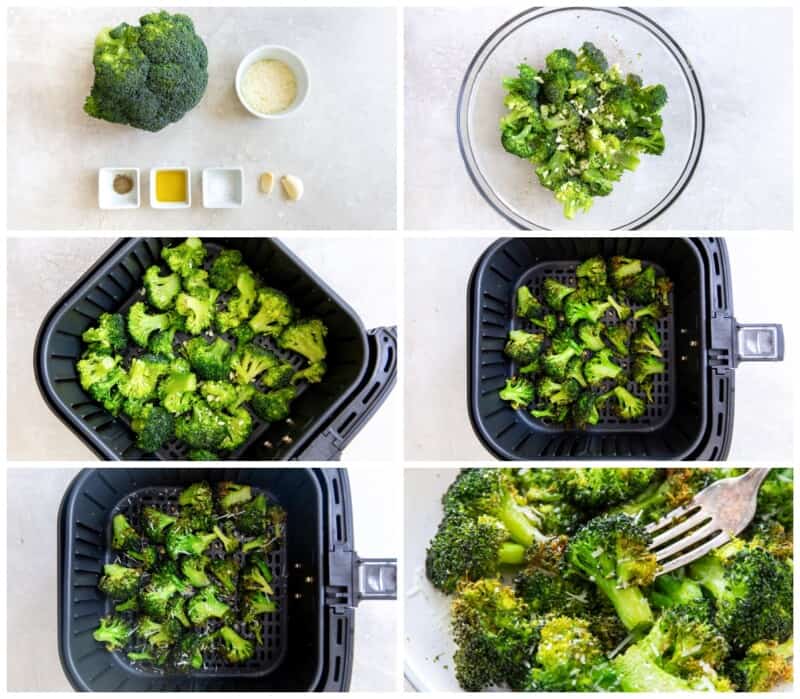step by step photos for how to make air fryer broccoli.