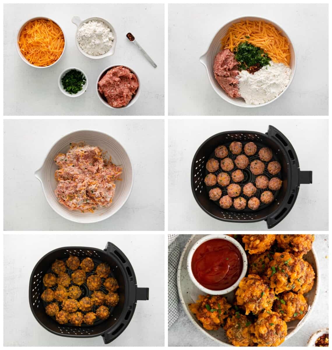 step by step photos for how to make air fryer sausage balls.