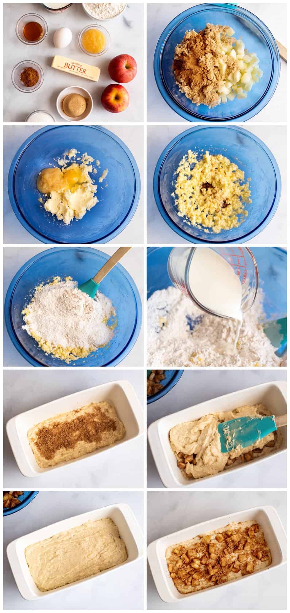 step by step photos showing how to make apple cinnamon bread