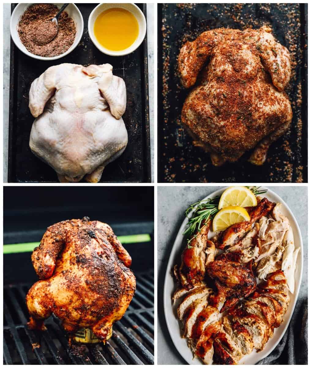 step by step photos showing how to make beer can chicken