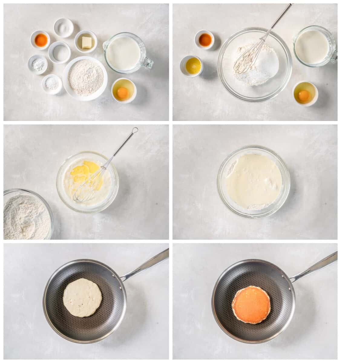 step by step photos for how to make buttermilk pancakes.