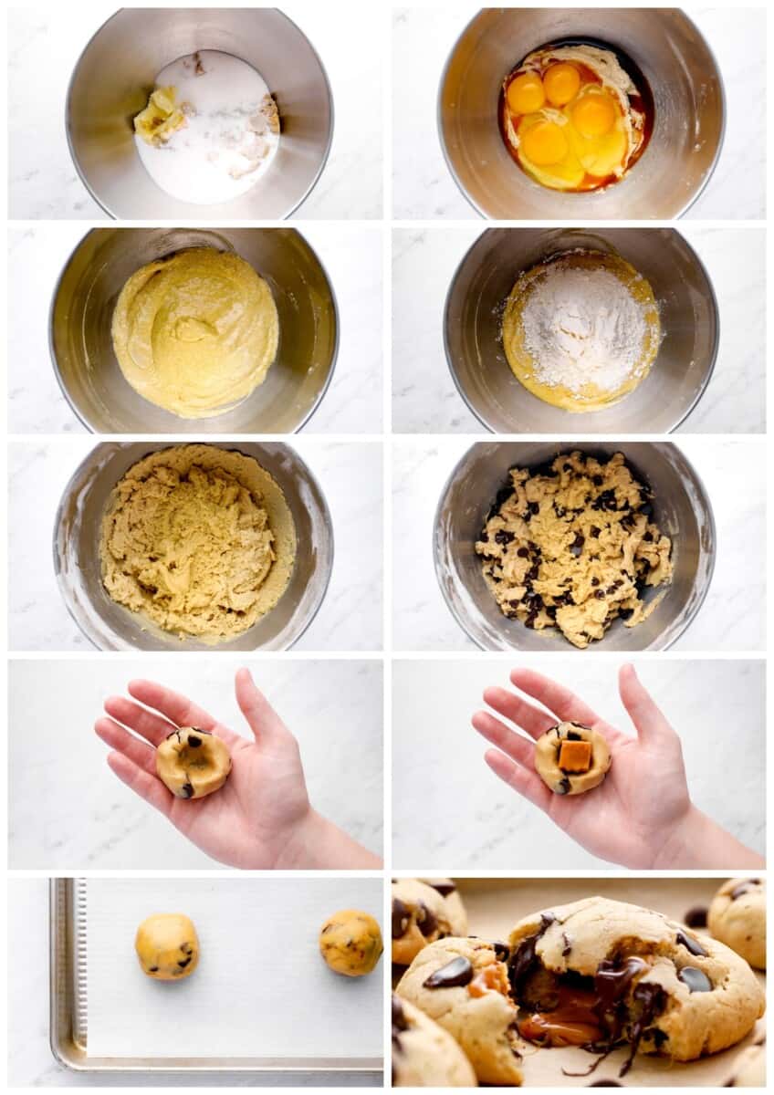 how to make caramel stuffed cookies step by step photos