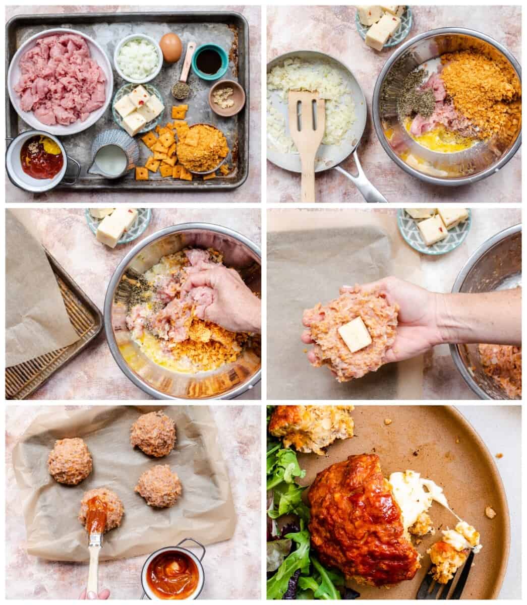 how to make cheese-stuffed turkey meatloaf step by step photos