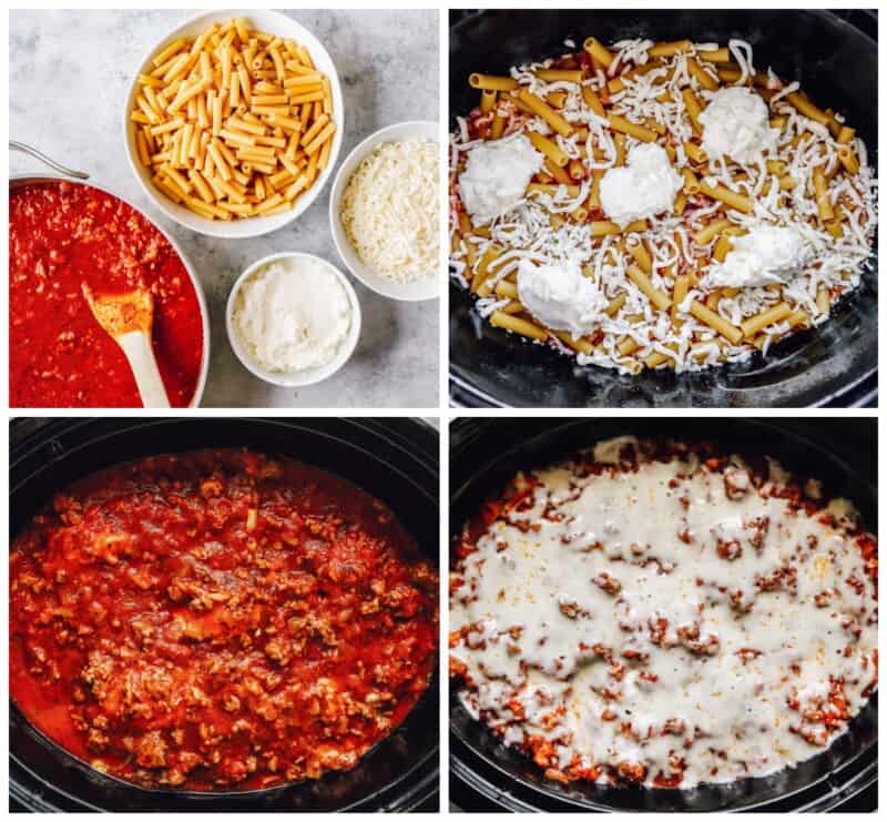 step by step photos for how to make crockpot baked ziti.