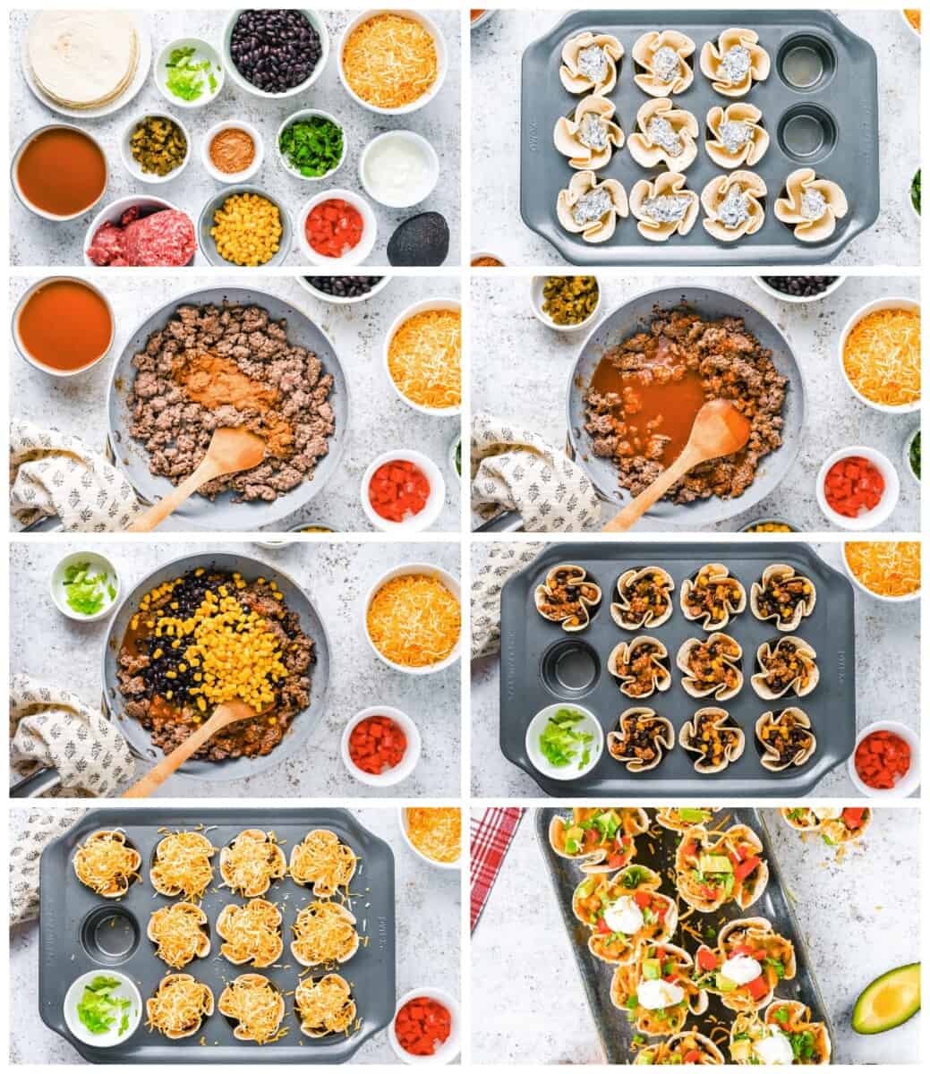 step by step photos for how to make enchilada cups.