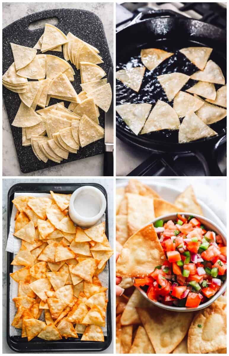 step by step photos for how to make homemade tortilla chips.
