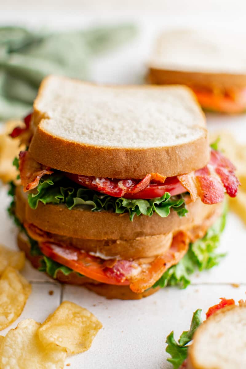 2 stacked blt sandwiches.