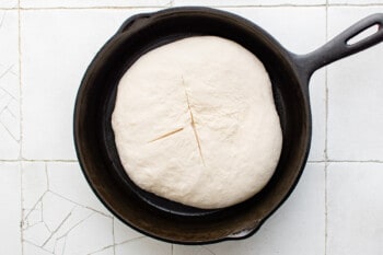 bread dough cooking in a skillet