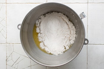 dough ingredients in a mixing bowl