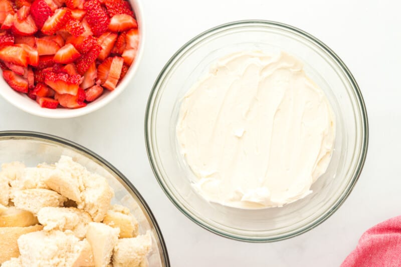 cream cheese in a small glass bowl