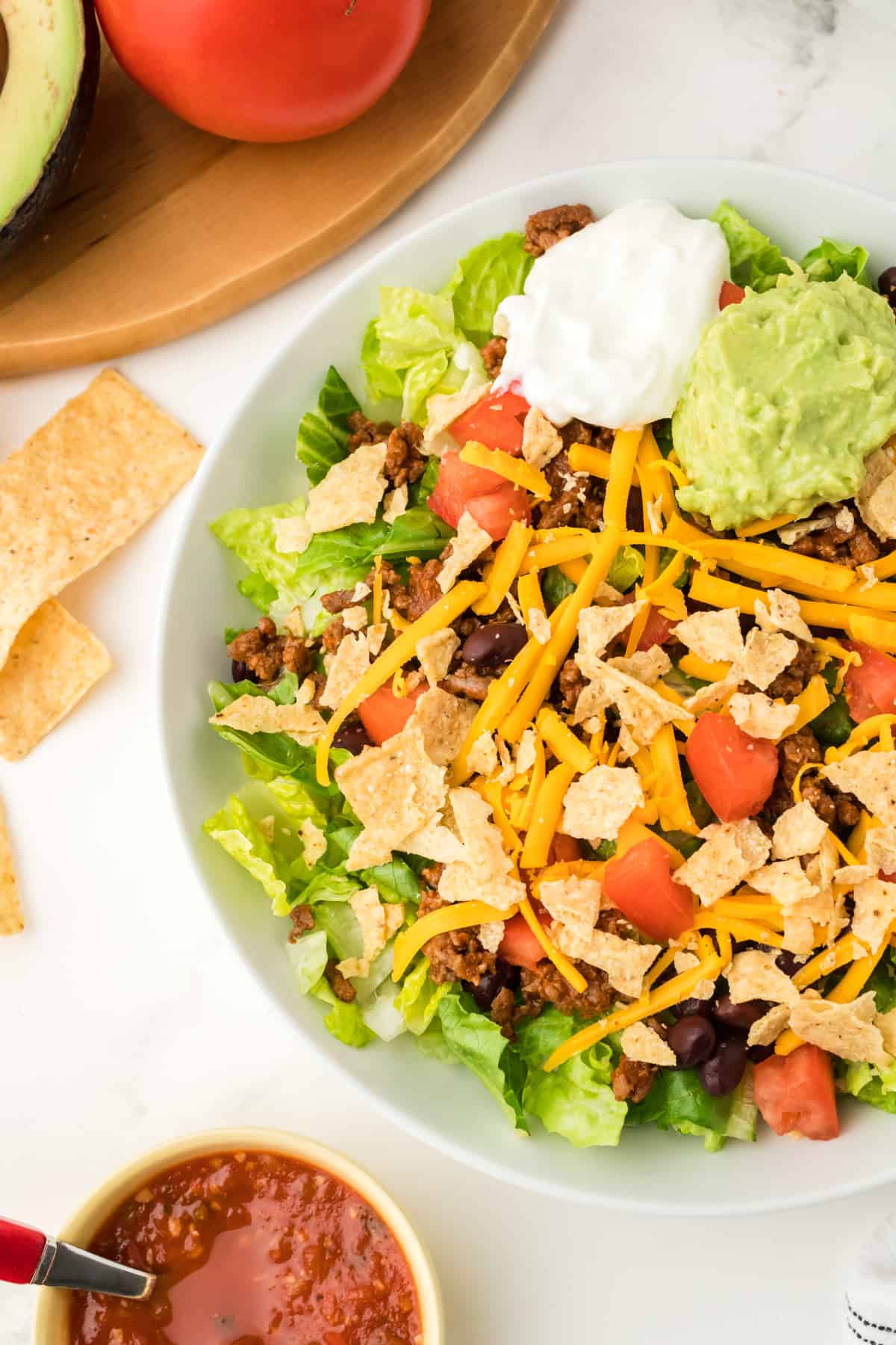 overhead view of a taco salad