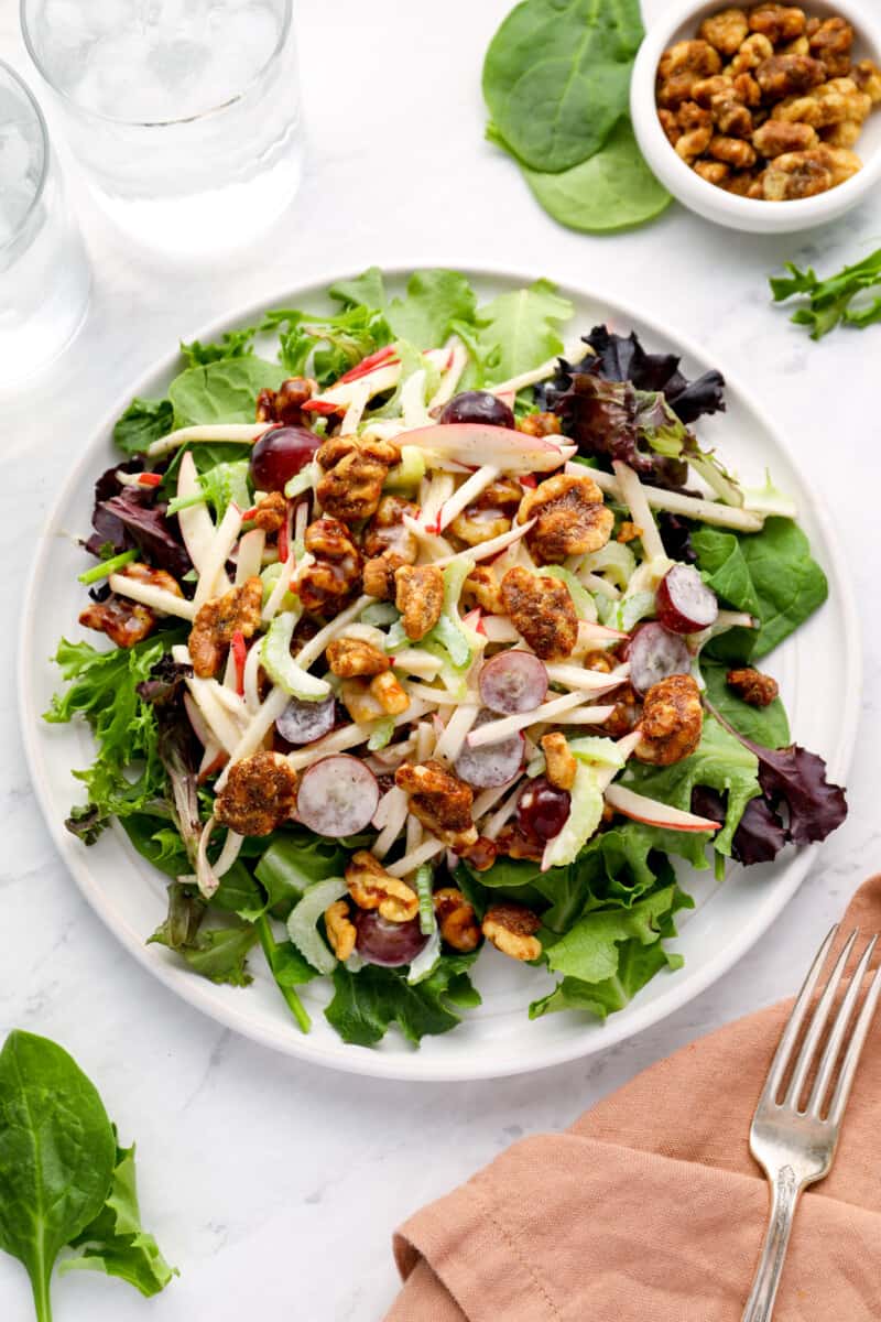 plated Waldorf salad set on a table scape