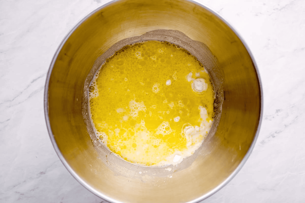 Wet ingredients added to dry ingredients. - 8