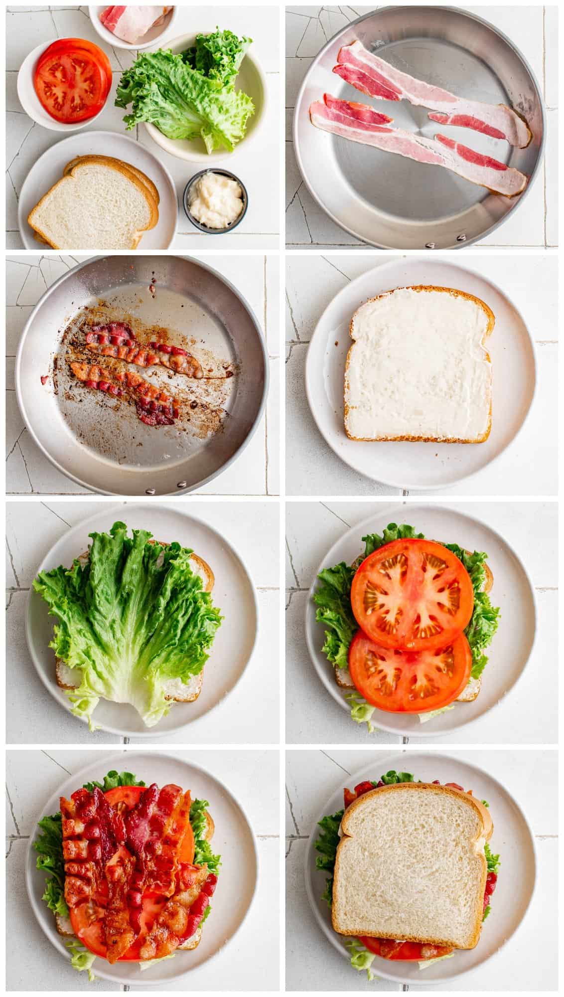 step by step photos for how to make a blt sandwich.