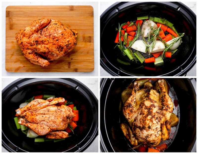 step by step photos for how to make crockpot whole chicken.