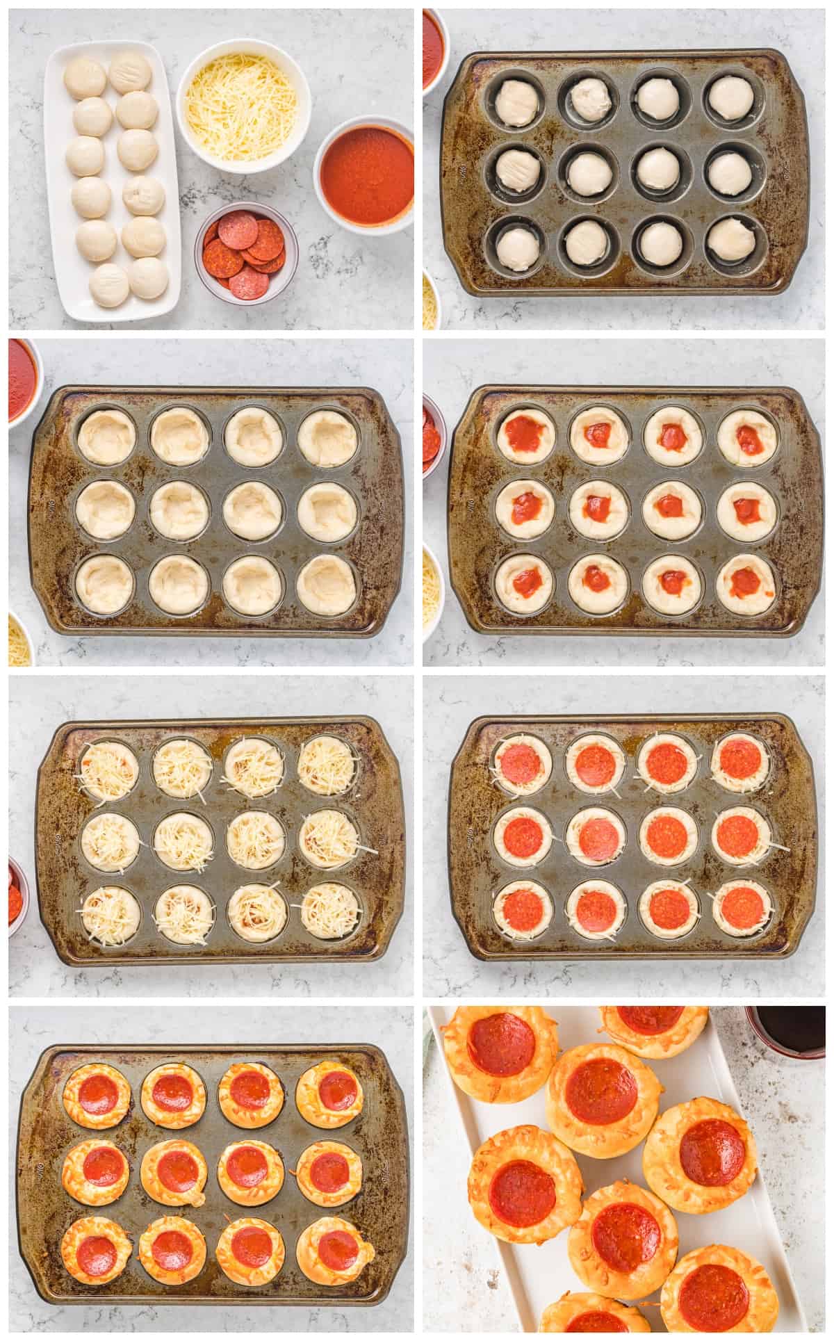 step by step photos for how to make pizza cupcakes.