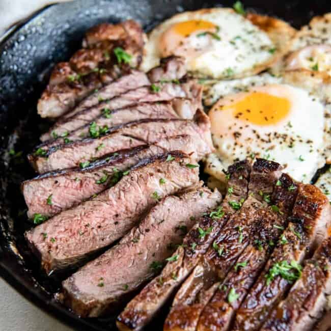 featured steak and eggs.