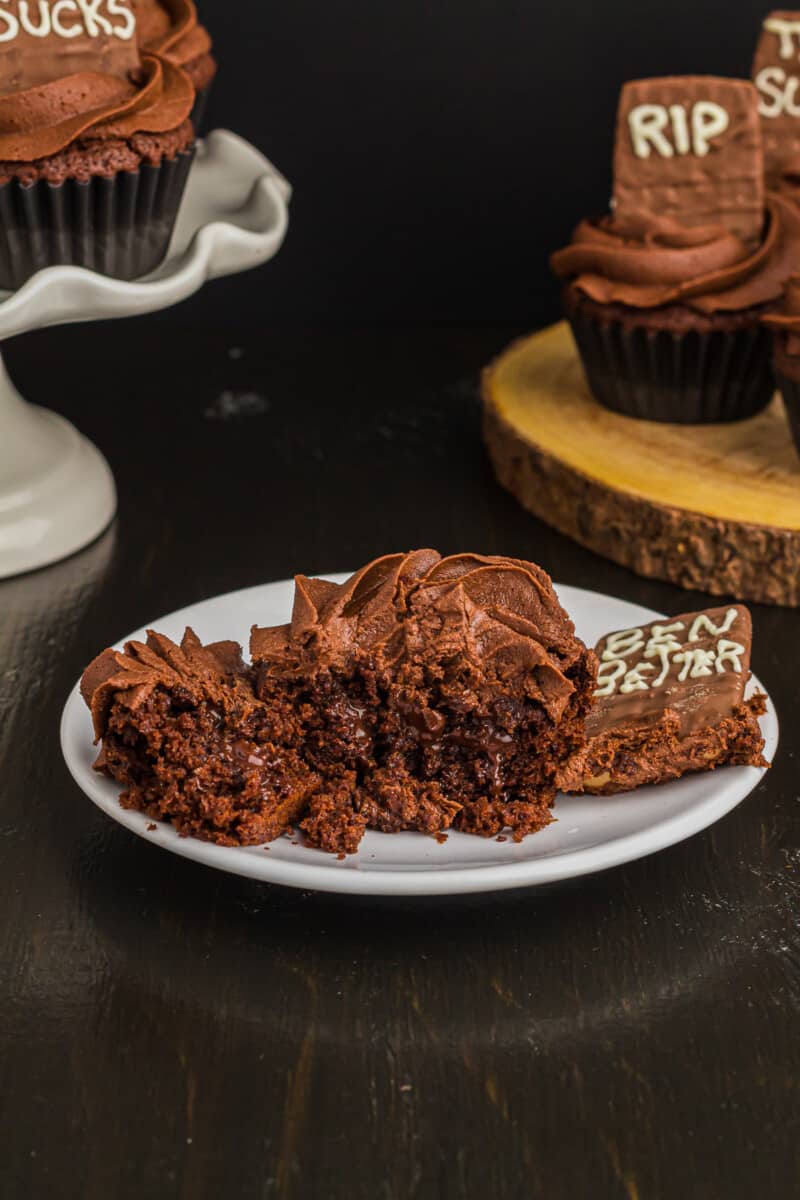 triple chocolate cupcake on a plate