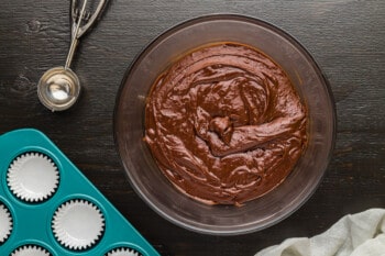 chocolate cupcake batter in a bowl