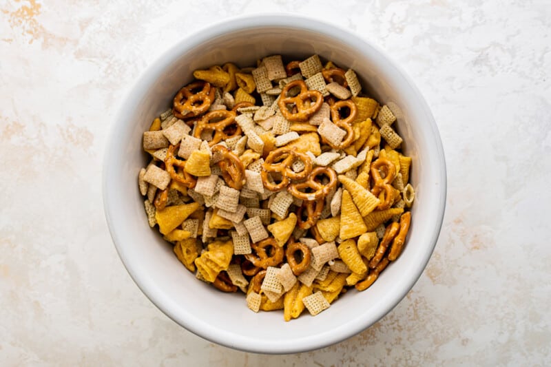 Chex mix in a bowl