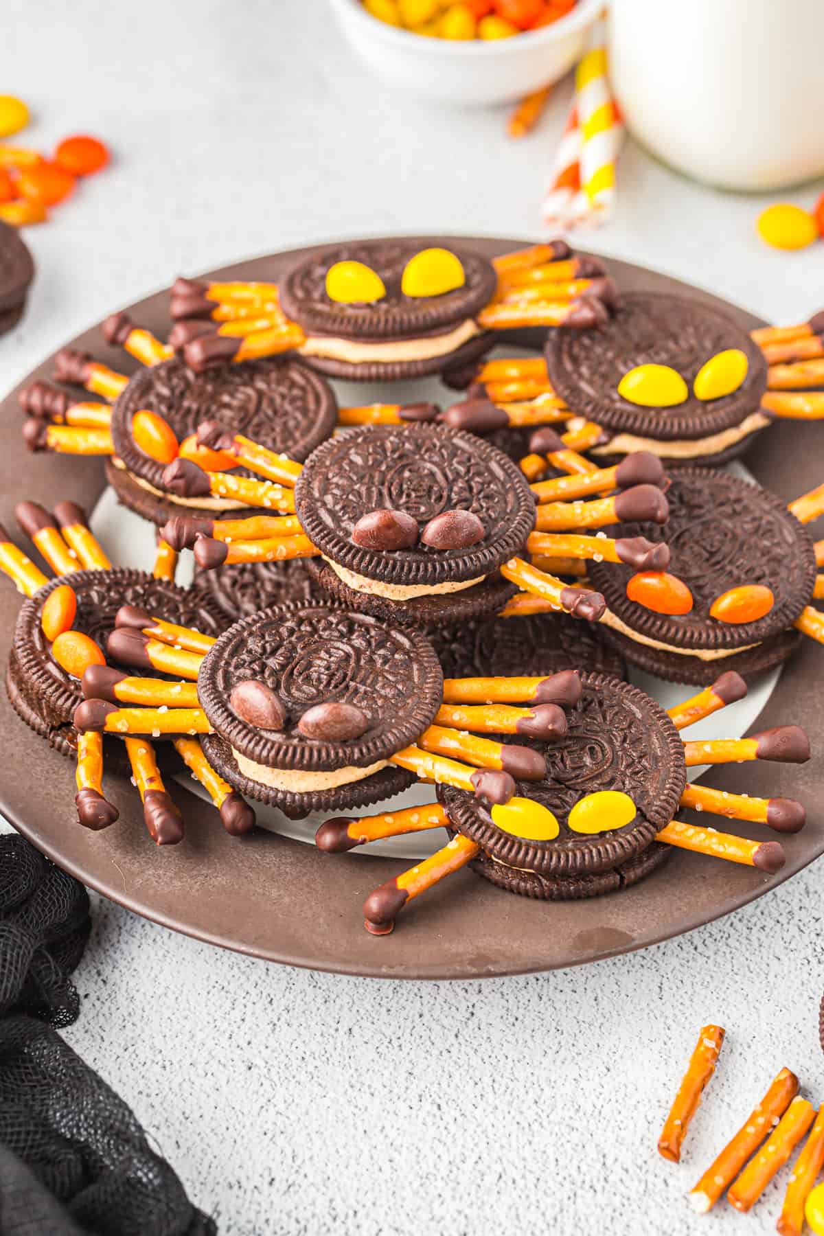 halloween treats made with Oreos and pretzels