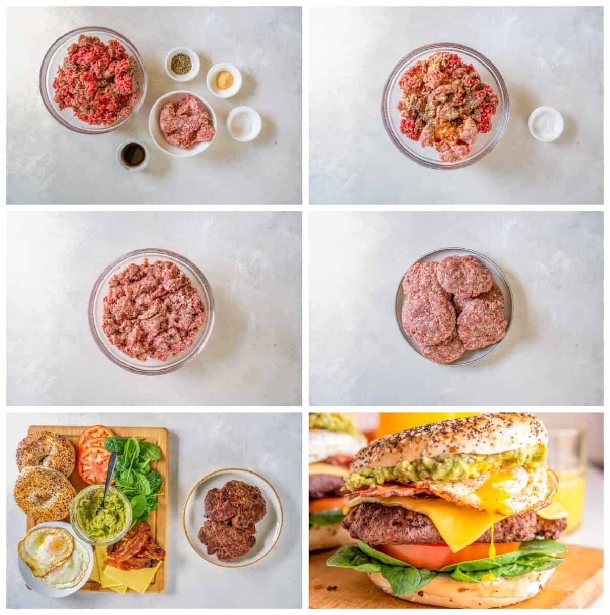 step by step photos for how to make breakfast burgers.