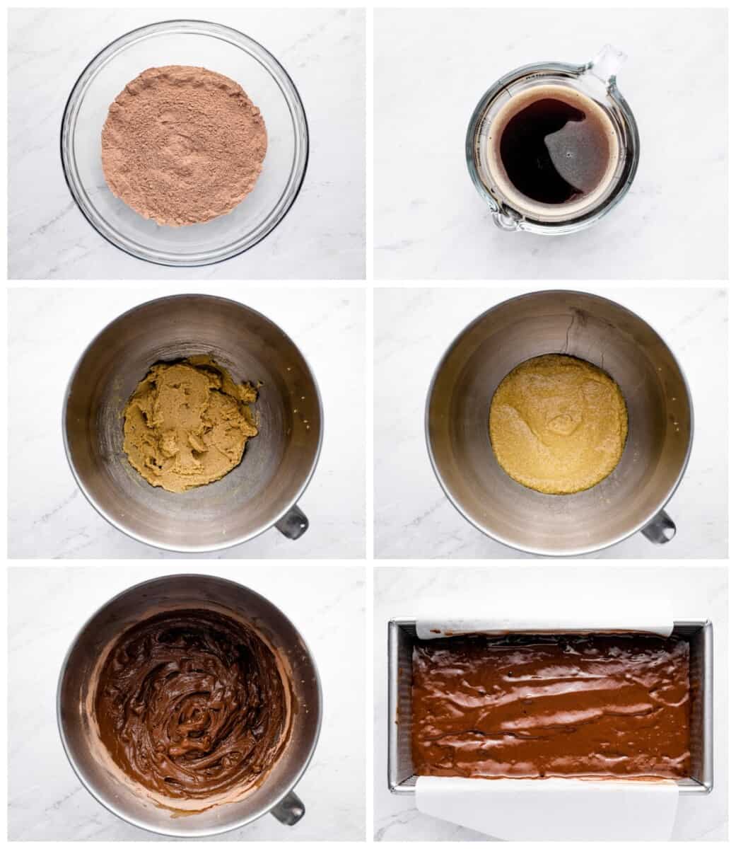 step by step photos for how to make chocolate pound cake.